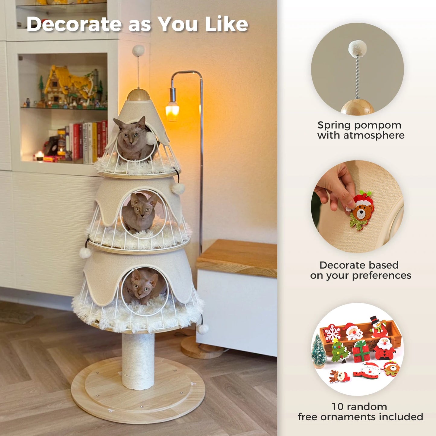 Modern Cat Tree Tower with Thick Scratch Post Multi-Level Cat Condo with Metal Frame Replaceable Cushion Indoor Cat House Bed