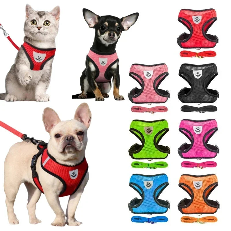 Dog Harness Walking Lead Leash For Small Dogs or cat Collar Polyester Adjustable Mesh Puppy Cat Harness Vest For Medium Pet Accessories