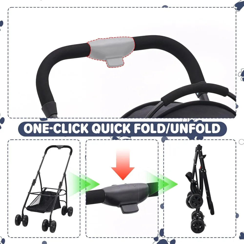 Pet Stroller, Foldable Cat Dog Strollers for Medium Dogs 20KG, Pet Travel Dog Stroller Pushchair with Detachable Carrier Ca