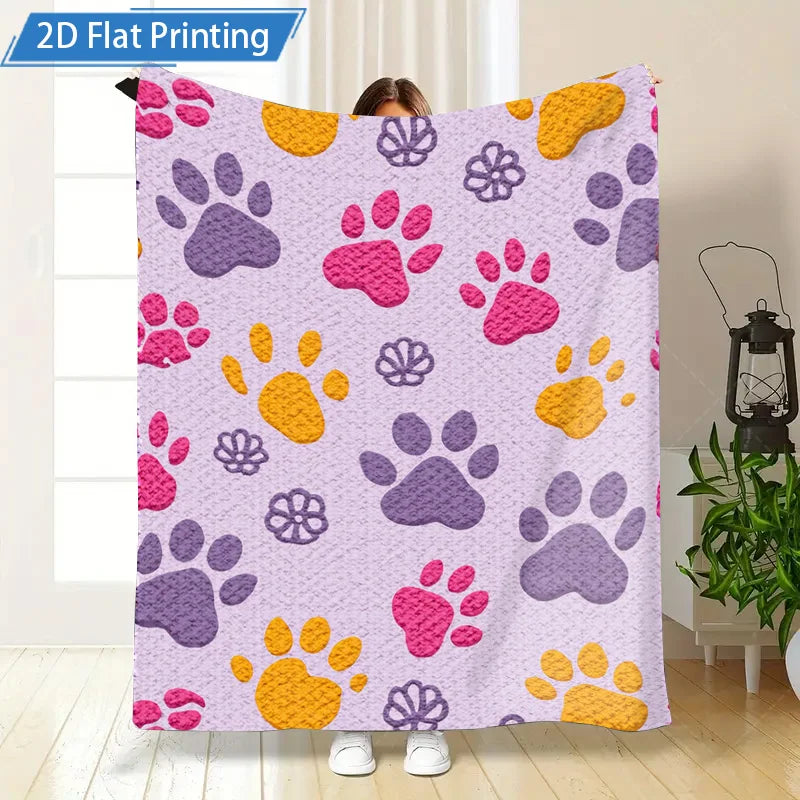 1pc Flannel Blanket Cute Paw Print Fleece Blanket Soft Cozy Pet Theme Throw for Kids and Dog Lovers Home Decor