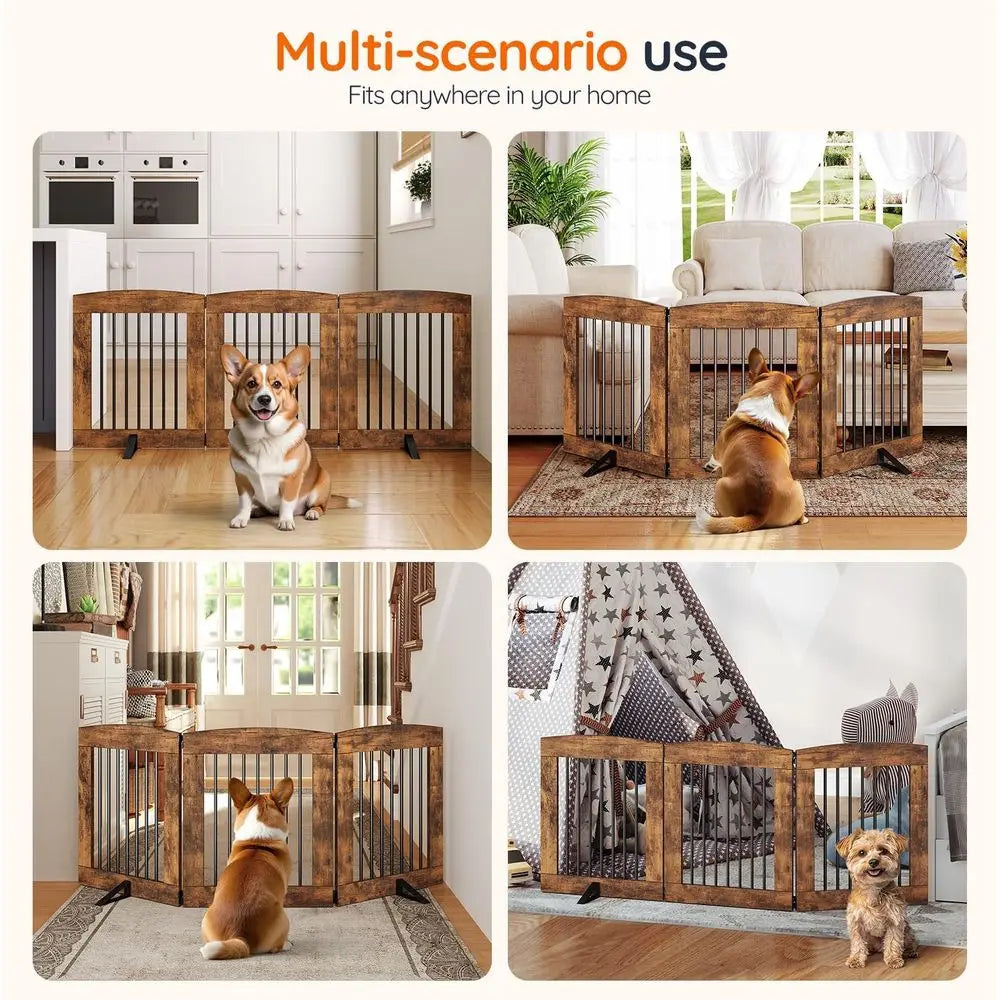 Indoor Dog Gate with Support Feet, Freestanding Pet Gate for Doorway, Stairs, 24 Inch 3 Panels, Folding Dog Fence, 360° Hinge fo