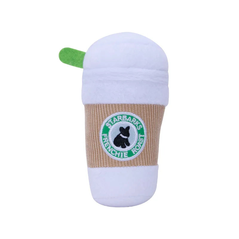 Pet Dog Cat Plush Chew Squeaky Dog Toy Coffee Cup Design Fleece Durable Chewing Interactive Pet Molar Toy Play Dog Accessories