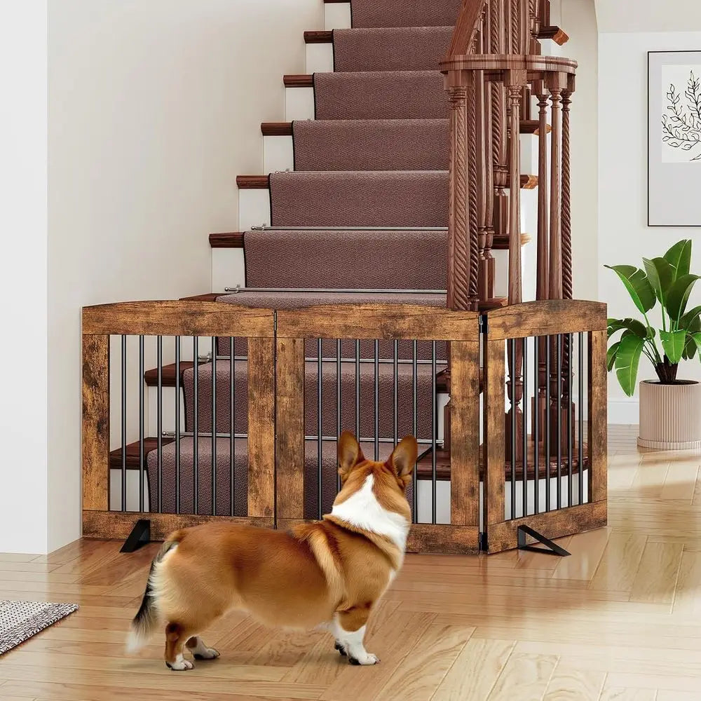 Indoor Dog Gate with Support Feet, Freestanding Pet Gate for Doorway, Stairs, 24 Inch 3 Panels, Folding Dog Fence, 360° Hinge fo