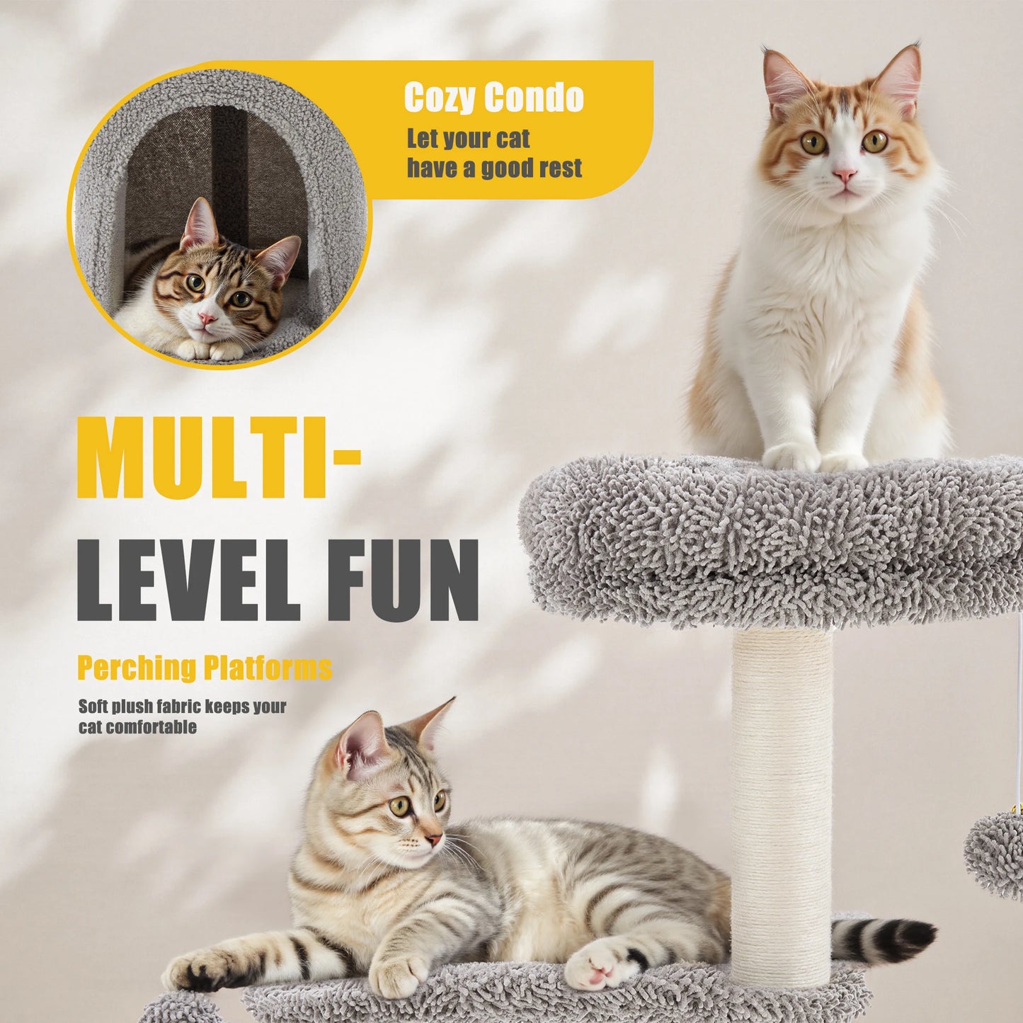 33IN Tall Multi-Level Cat Tree Tower for Indoor Pet Furniture Stable Kitty Play House with Sisal Scratching Post for Home