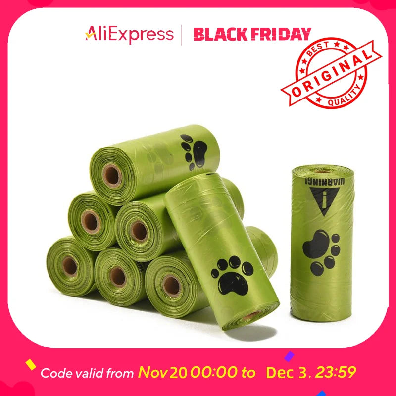 210pcs/14rolls Leak-Proof & Odor-Proof Thickened Pet Feces Bags with Paw Print Design - Easy Cleanup, Polyethylene Material