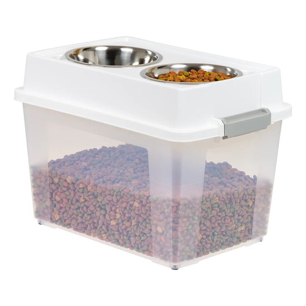 Airtight Pet Food Container 47L Dog Cat Food Storage Bin Treat Box with Bowls Durable Clear Body Easy Access Secure Lid