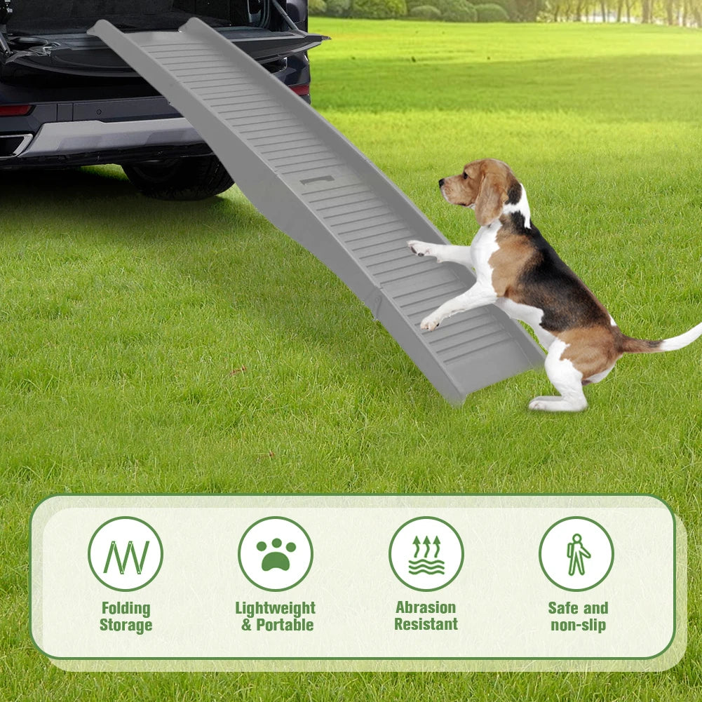Folding Portable Pet Stair Ramp Non-Slip Rug Surface Extra Wide Dog Steps 59x15.8 Inch Pet Ramp Stairs for Large Dogs SUV Truck