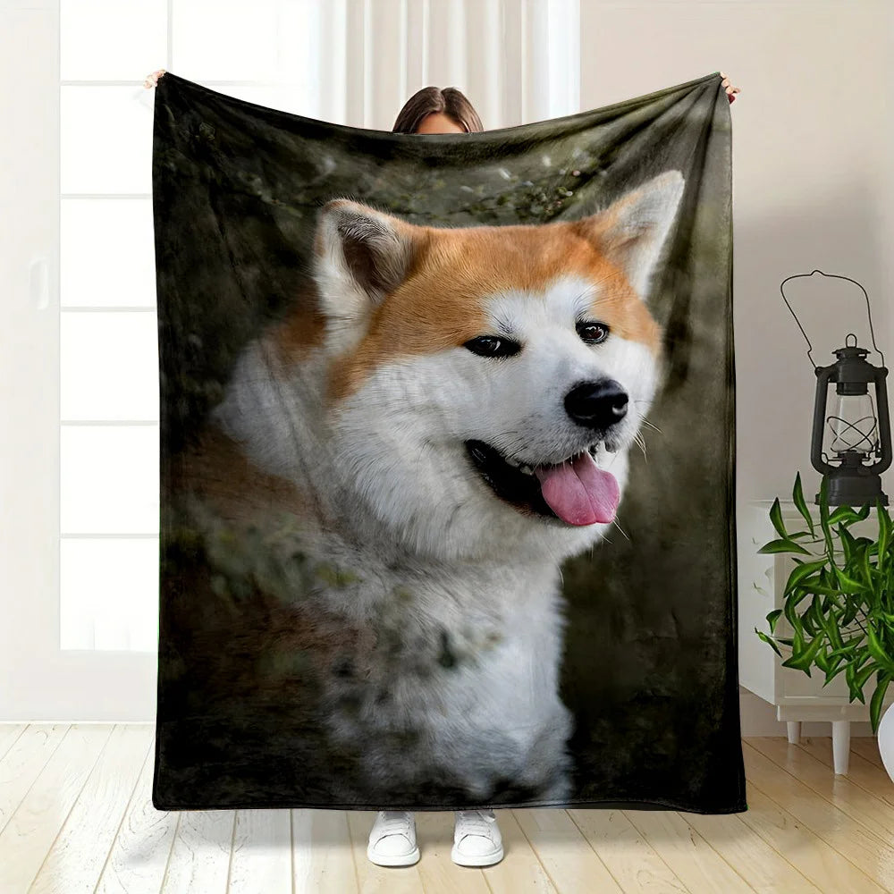 Cozy Akita Dog Print Flannel Throw Blanket - Soft, Reversible, All-Season Comfort for Couch, Bed, Office, and Travel