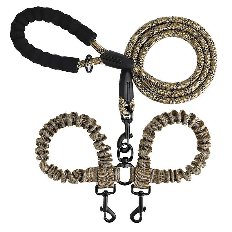 Pet Dog Double Leashes Elastic Rope Two Heads Nylon Two Dogs Collars Harness Leads Dog Leashes Dogs Leash Way Coupler Walk Two