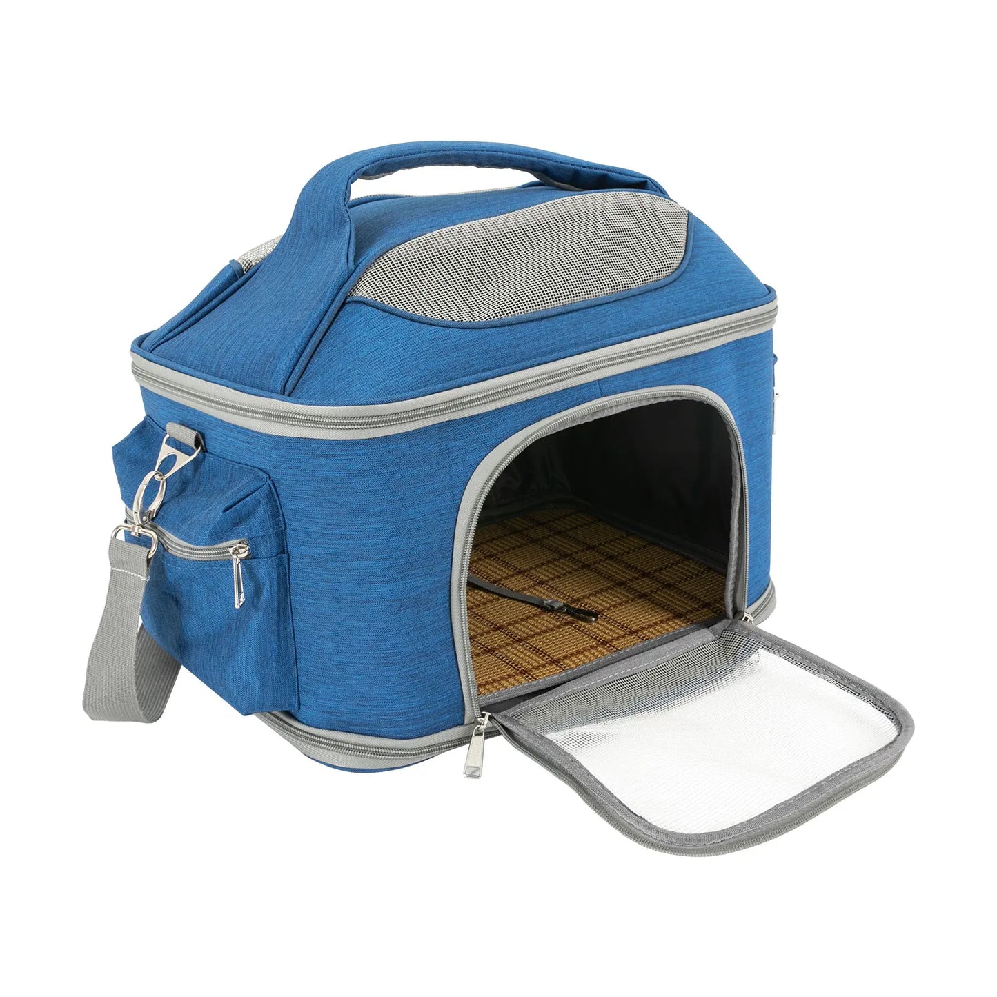 Blue Collapsible Pet Carrier | 600D Oxford Waterproof Travel Bag for Cats, 7kg Capacity, Outdoor Hiking