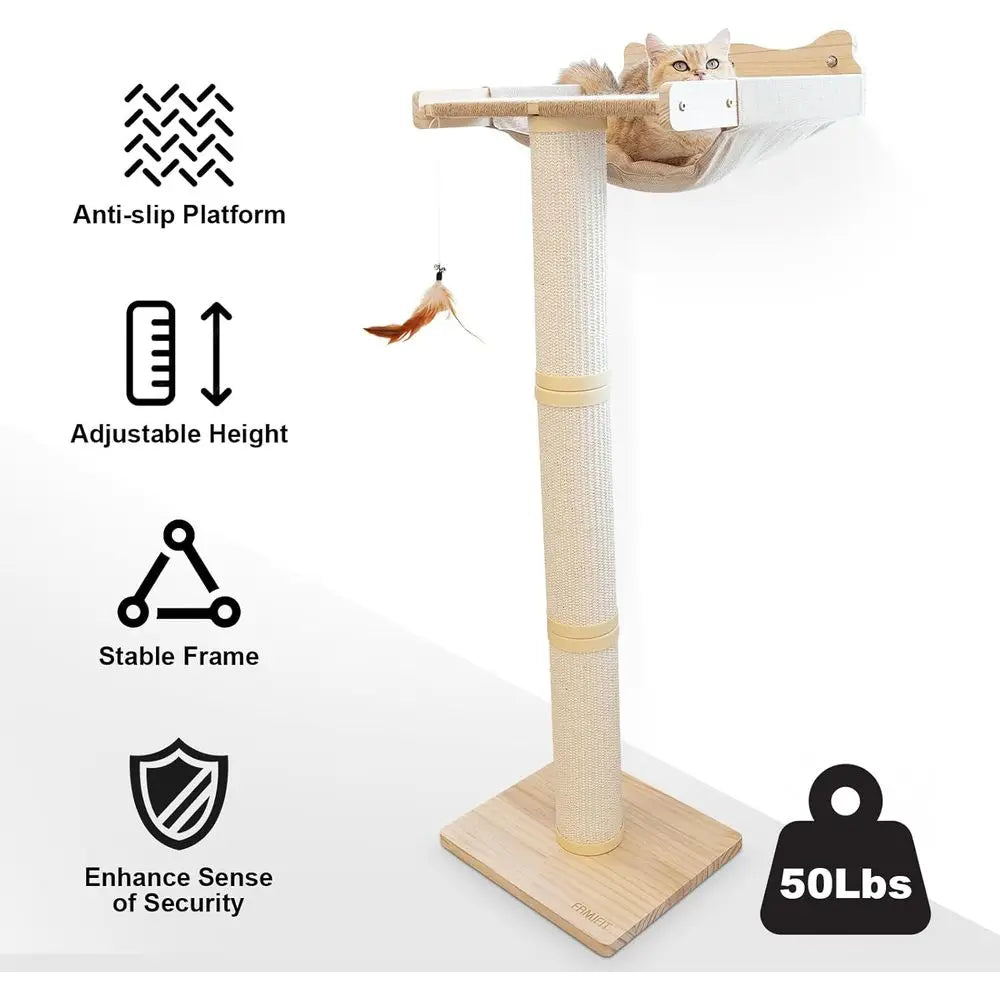 Enhanced Cat Window Scratching Tower, 47.3 Adjustable Post with Suction Cup, Multi-Level Perch for Play, Bird Watching, Supports