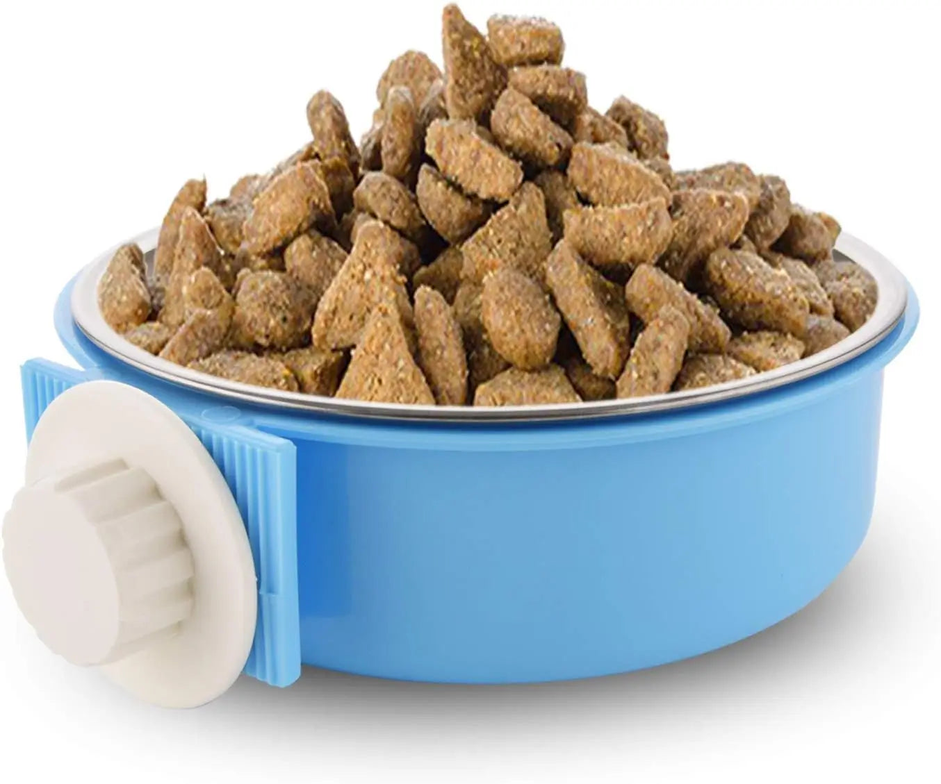 Removable Stainless Steel Pet Bowl - Lockable Food/Water Dish for Dog Cat Cage, Puppy, Rabbit, Bird (Large, Pink, 2-in-1 Design)