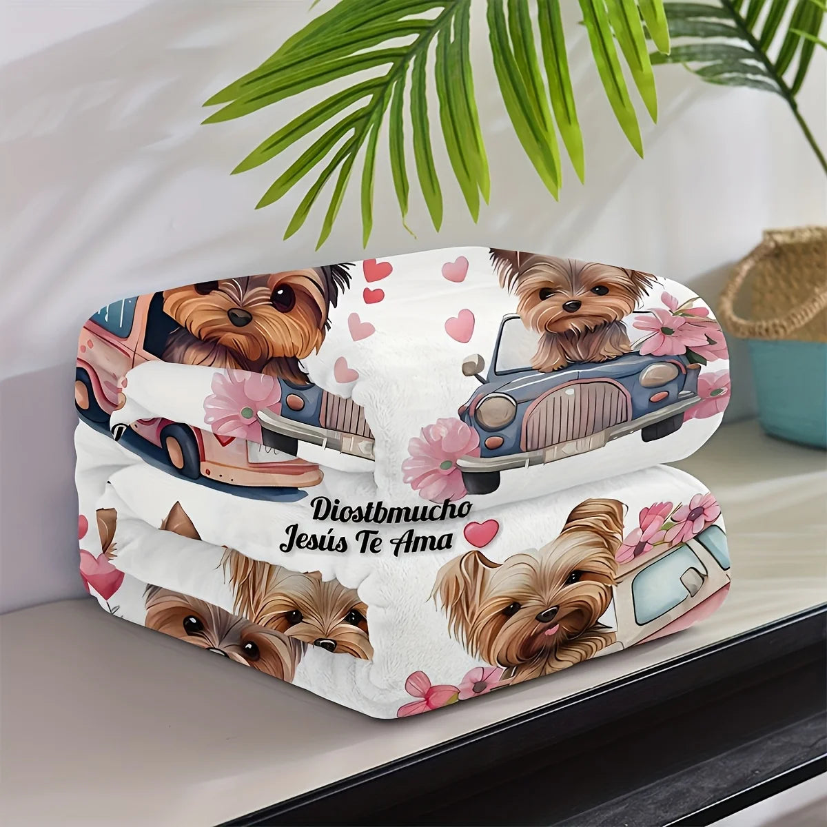 Cozy Yorkie Cartoon Print Flannel Blanket - Soft, Warm, Tear-Resistant, All-Season Home Throw for Bedroom, Living Room, Office |