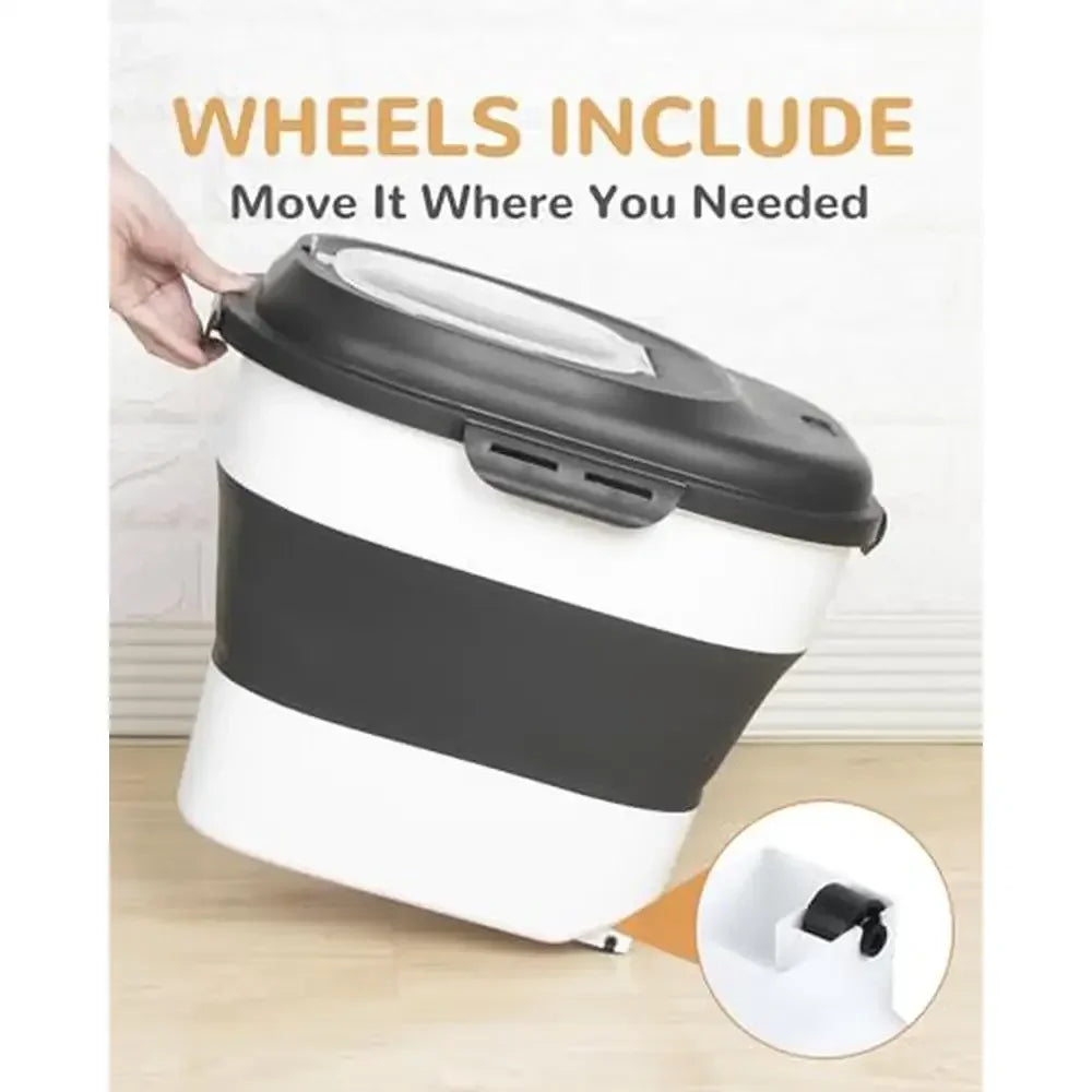 Pet Food Storage Container Airtight Seal Wheels Scoop 35lb Capacity 2pc Set Black