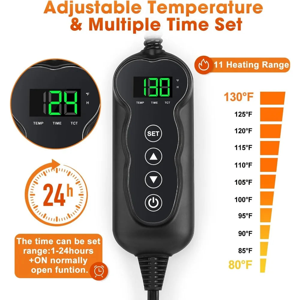 Pet Heating Pad, Waterproof Electric Dog Cat Heat Pad with Timer, Temperature Adjustable Heated Cat Bed for Winter, Auto Power-