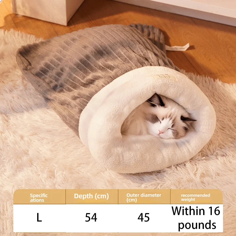 Winter Warm Enclosed Cat Sleeping Bag - Semi-Enclosed Cave Design for Kittens/Cats, Cozy Fleece Lined Pet Bed for Cold Weather,