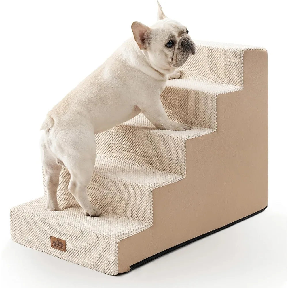 Dog Stairs for Small Dogs, 5 Tier Wider Pet Stairs for High Beds, 23.6" H Non-Slip Dog Steps for Old Cats, Puppies, Small Medium