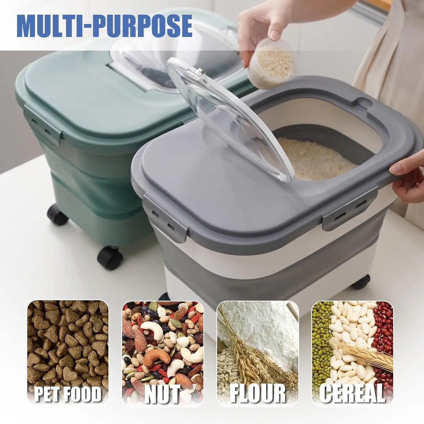 Collapsible Dog Food Storage Container, Airtight 30 35 Lbs Rice Cereal Flour Sugar Kitchen Accessories Bin Bucket, 20 25 Lbs Dog