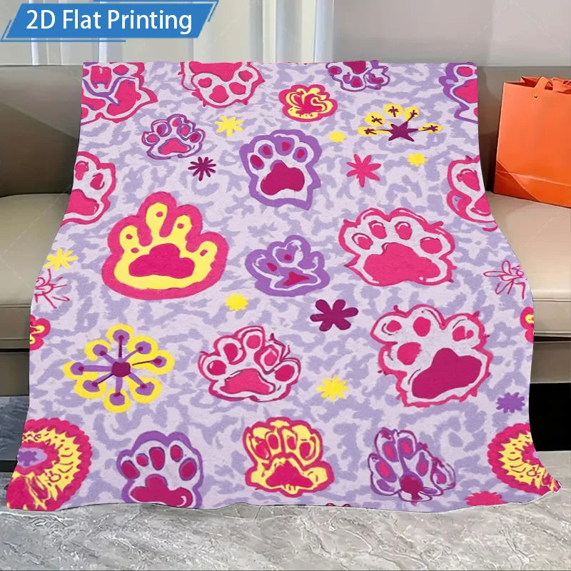 1pc Flannel Blanket Cute Paw Print Fleece Blanket Soft Cozy Pet Theme Throw for Kids and Dog Lovers Home Decor