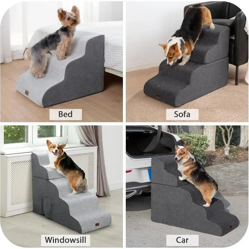 Dog Stairs for High Beds with Tunnel, 5-Step Dog Steps for Small Dogs and Cats, Foldable Pet Stairs for High Bed Climbing NEW