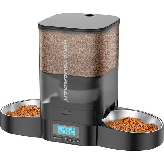 3.5L Automatic Cat Feeder for Two Cats, Food Dispenser with Stainless Steel Bowl,Timed Cat Feeder Programmable 1-6 Meals Contro