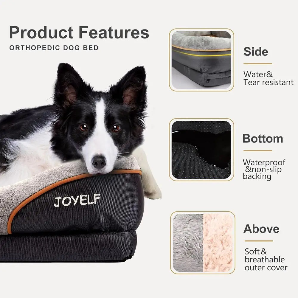 Orthopedic Memory Foam Dog Bed with Removable Cover and Squeaker Toy Included