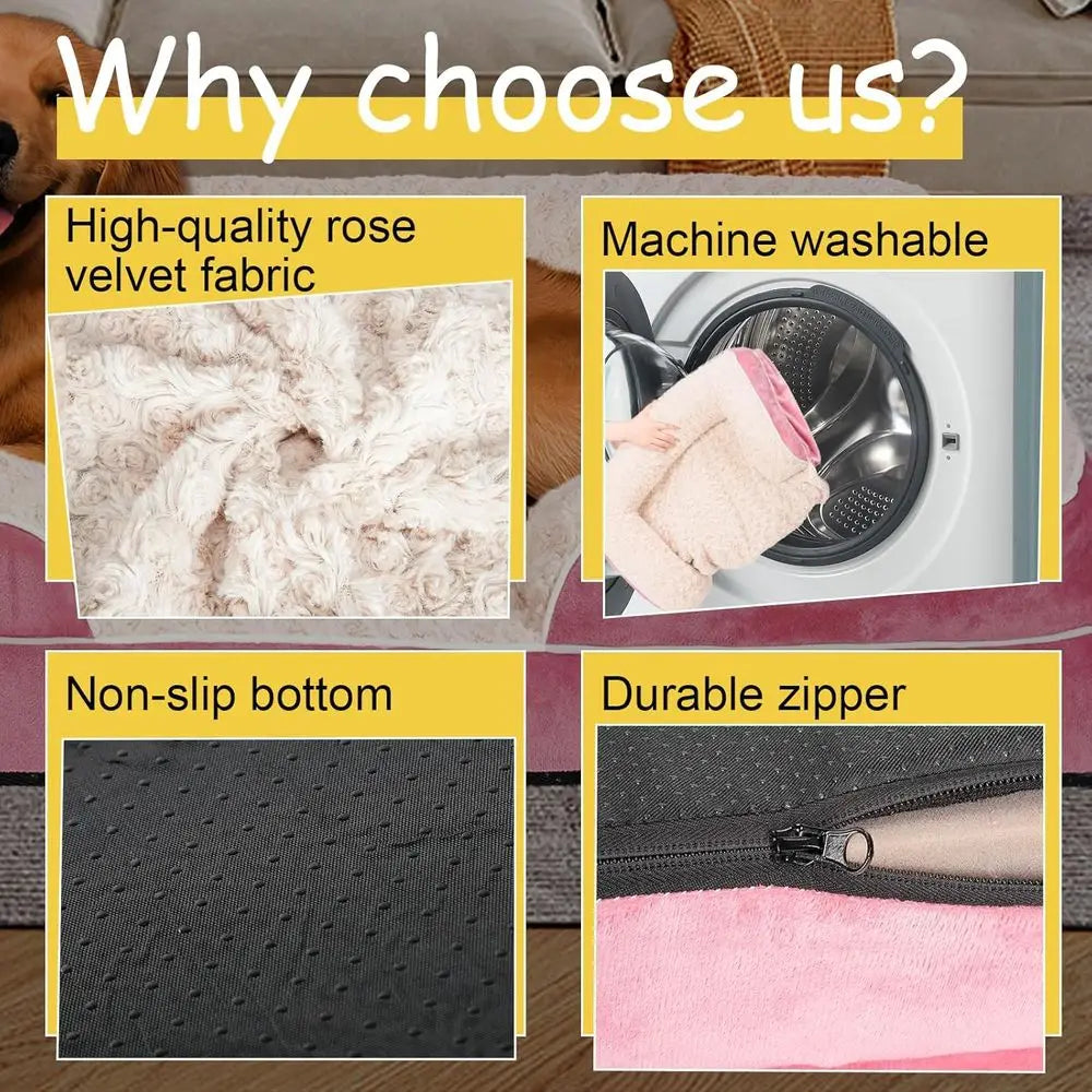 Extra Large Orthopedic Memory Foam Dog Bed, Washable & Waterproof Cover, XL Pink Pet Sofa