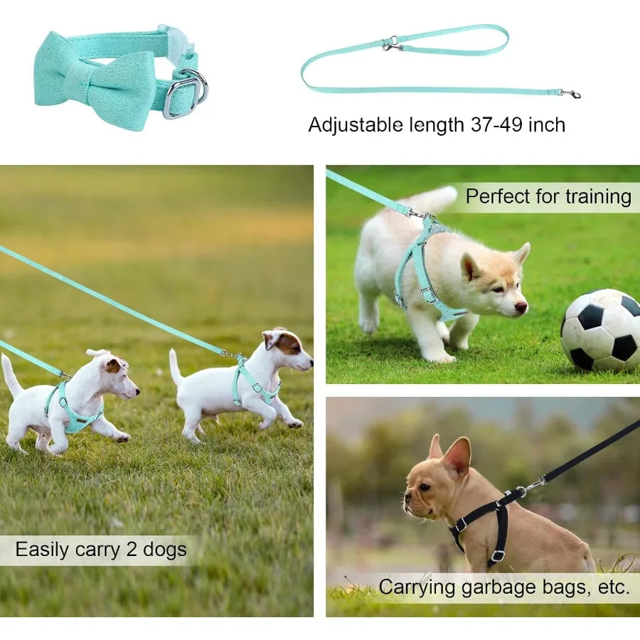 XXS No Pull Adjustable Puppy Harness with Multifunction Pink Dog Leash and Dog Collar Set for Small Dogs and Cats Soft No Choke