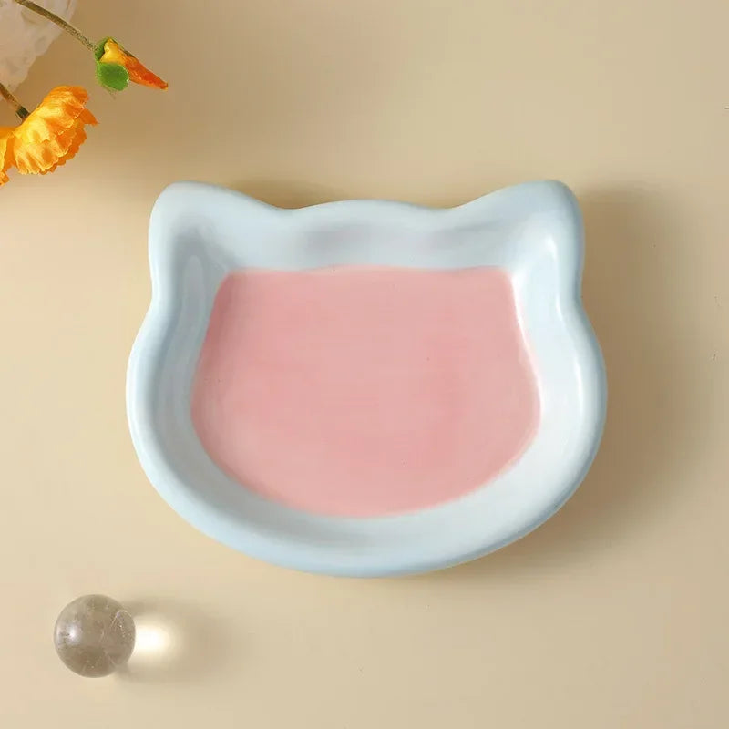 Love Cat Plate Dog Bowl Not Easily Knocked Over Hand Painted Ceramic Cat Food Rice Canned Snack Bowl
