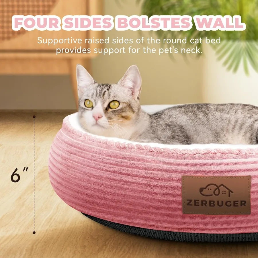 20in Washable Round Donut Cat Bed for Indoor Cats and Small Dogs Puppy Kitten AntiSlip Bottom Calming Comfort Pet Bed Ideal for
