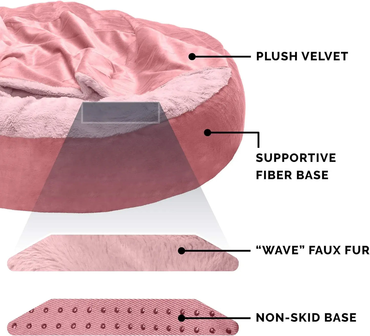 27' Round Calming Donut Dog Bed, Washable, Medium, Rose Pink