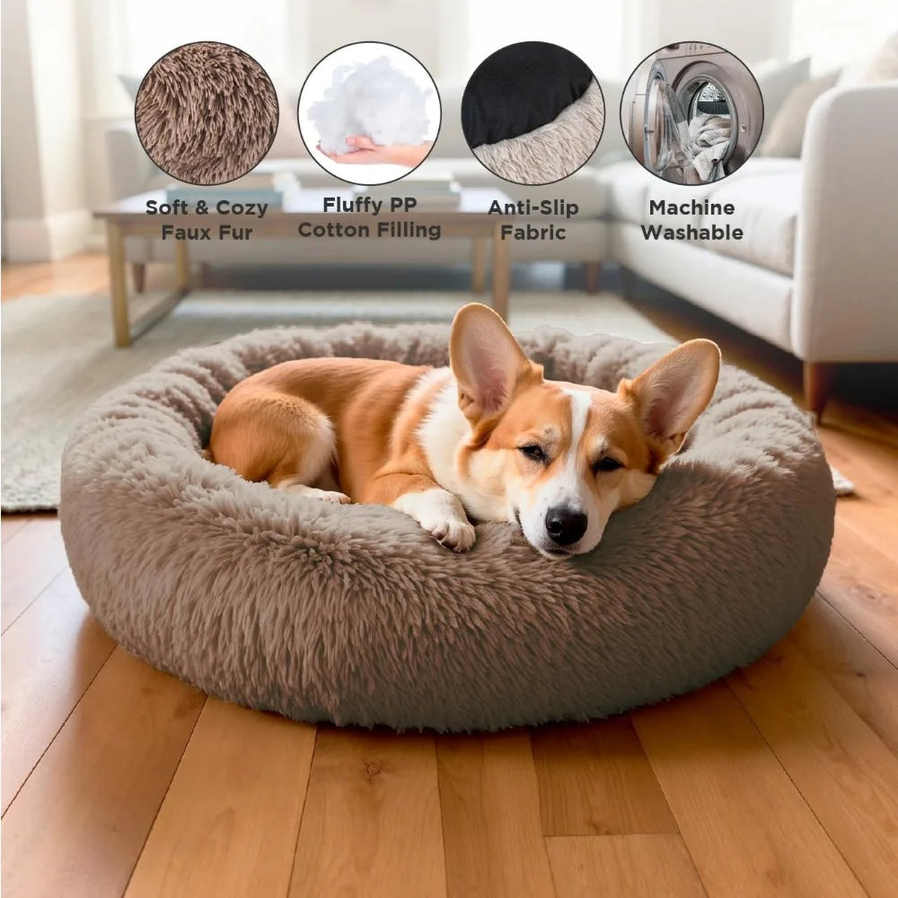 Donut Bed + F R E E Removable Cooling mat, Calming Dog Bed, Washable, Ideal for Small to Large Dogs and Cats & Round Dog Bed, Mu