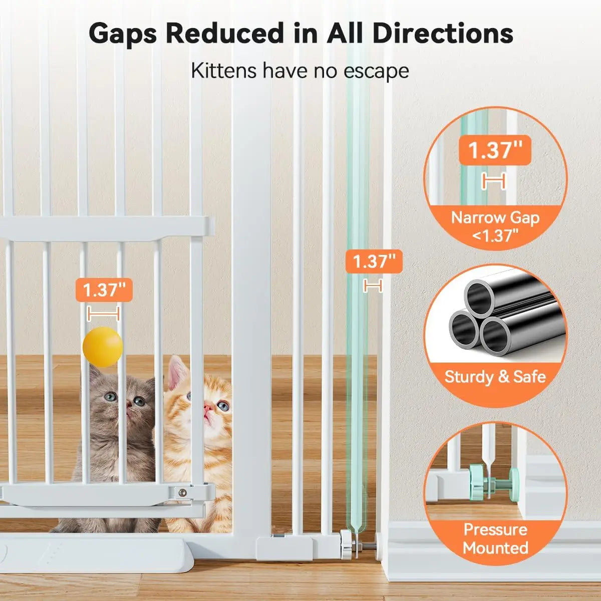 55.1" Extra Tall & Wide Pet Gate for Cats, 29.5-40.6" Adjustable with Door, Pressure Mounted Easy Walk Through Gate for Stairs