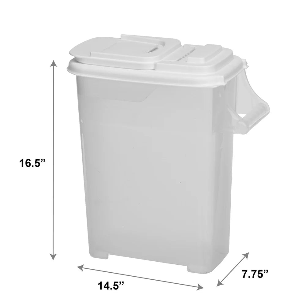 Pet Food Dispenser 16 Quart Dry Kibble Container with Double Pour Spout Handle Flip Top Easy Clean Stackable All Pets