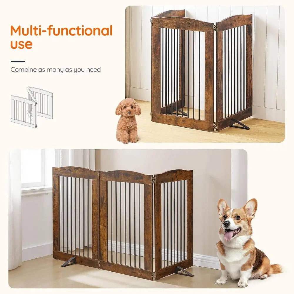 Indoor Dog Gate with Support Feet, Freestanding Pet Gate for Doorway, Stairs, 24 Inch 3 Panels, Folding Dog Fence, 360° Hinge fo