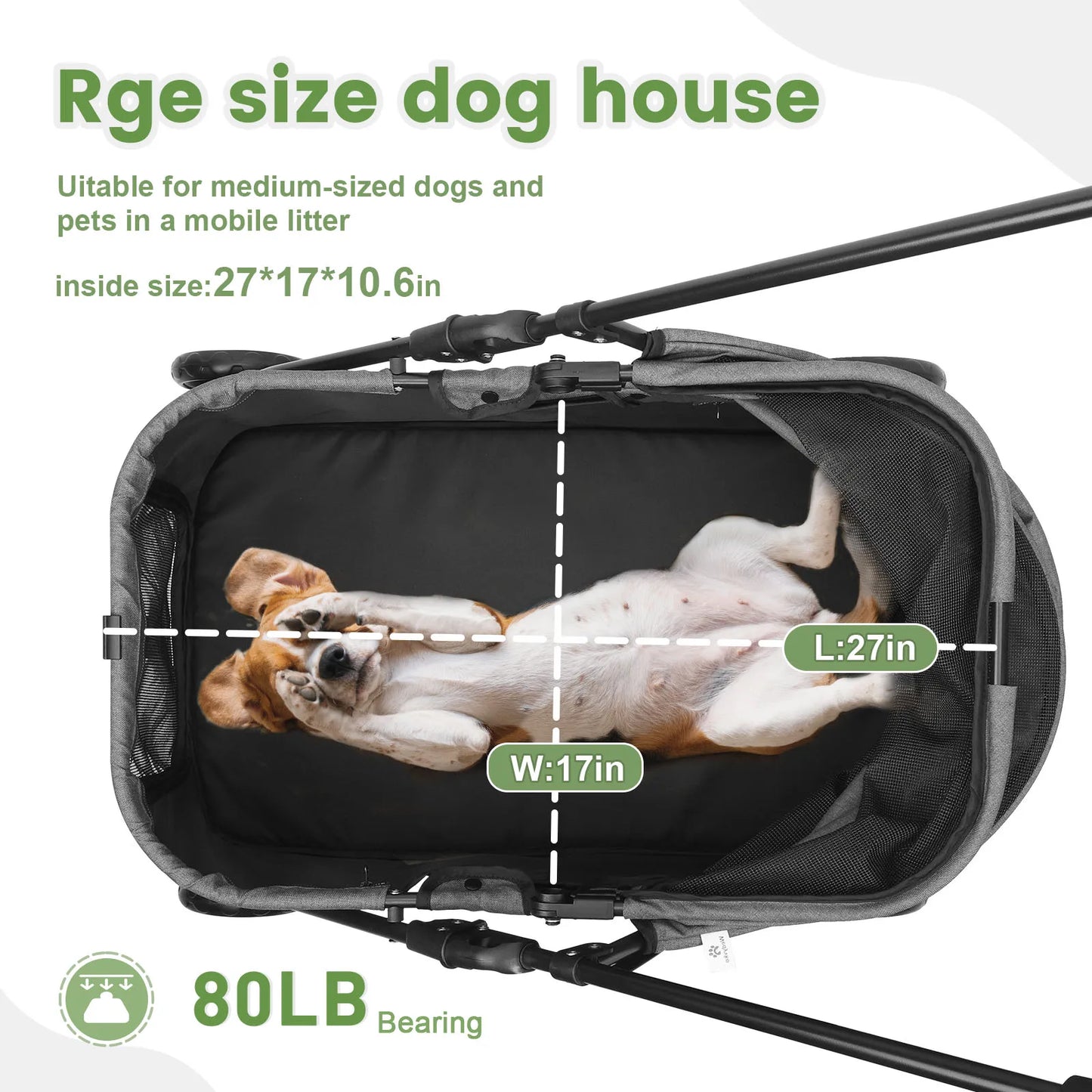 Wedyvko Luxury 80 lbs  Pet Stroller 4 Wheels Dark Grey Dog Puppy Stroller Rotate with Brakes for Small Medium Dog