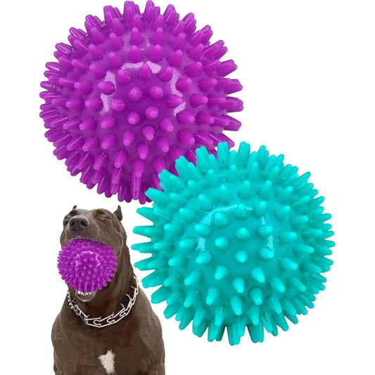 Heavy Duty Squeaky Dog Ball for Medium Large Dogs, Spikey Dog Ball Toys for Clean Teeth and Training