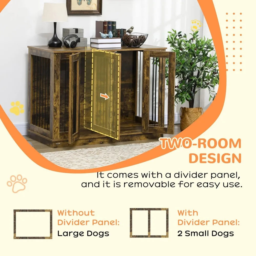 Very / Furniture Style Dog Crate With Removable Divider, Dog Crate Side End Table Indoor With Double Doors, For Small To L