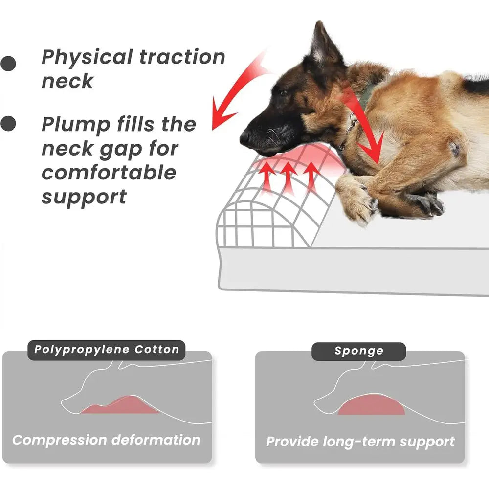 Large Orthopedic Dog Bed with Pillow, Waterproof Liner & Washable Cover, Black and White Plaid