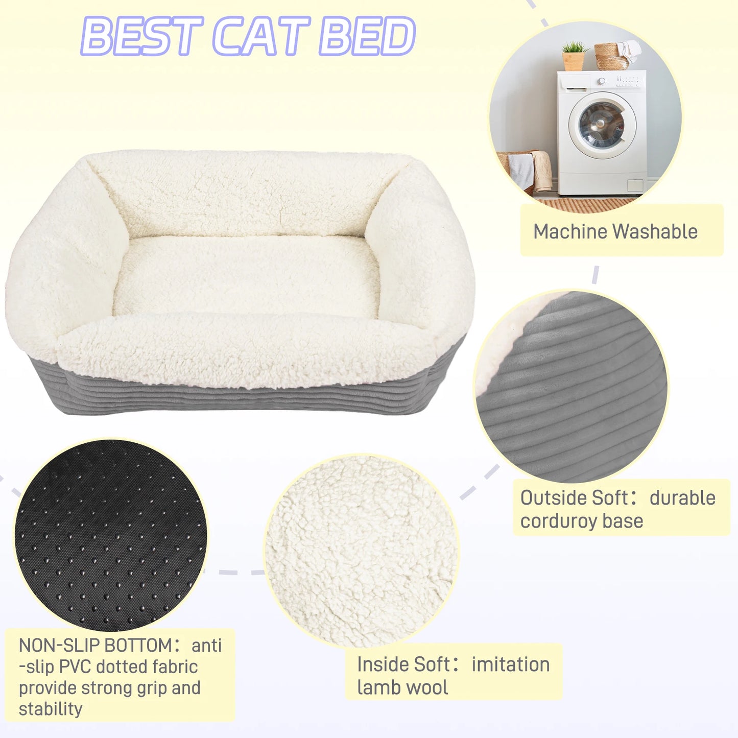 Heated Pet Bed, Machine Washable Thickened Plush Cat Dog Bed - Soft Durable Winter Warm Cushion