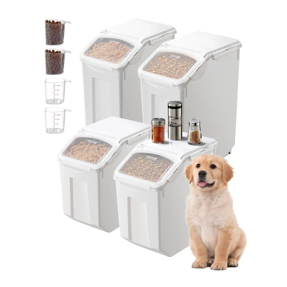 4PCS Airtight Food Storage Containers 15L 20L Large Capacity Pet Food Dispenser Kitchen Ingredient Bin Stackable Design with