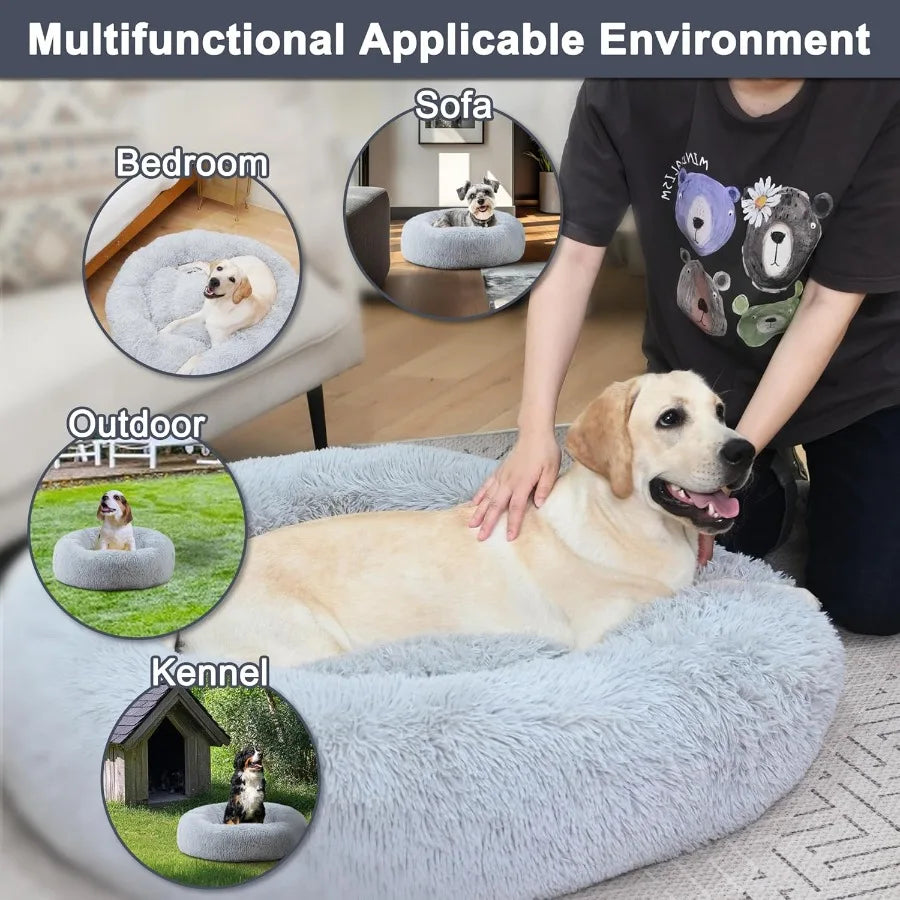 Calming Dog Cat Bed Donut Washable Warming Soft Round 23 inches Dog Beds for Small Dogs AntiAnxiety Fluffy Plush Cushion Bed Fi
