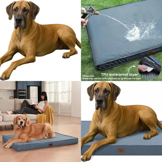 Jumbo Orthopedic Dog Bed, Waterproof & Cooling Cover for Large Dogs, Blue