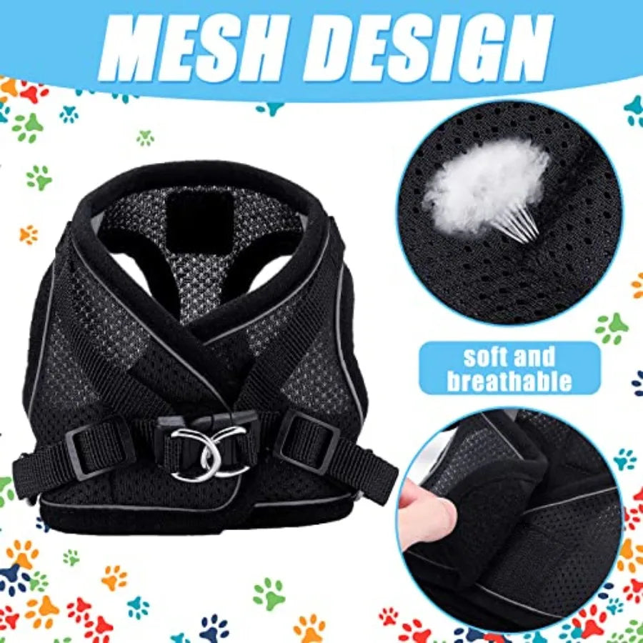 6 Pcs Small Dog or cat Harness with Retractable Leash and Bowknot Pet Collar Set for Small Dogs and Cats Soft Mesh Padded Vest Harness