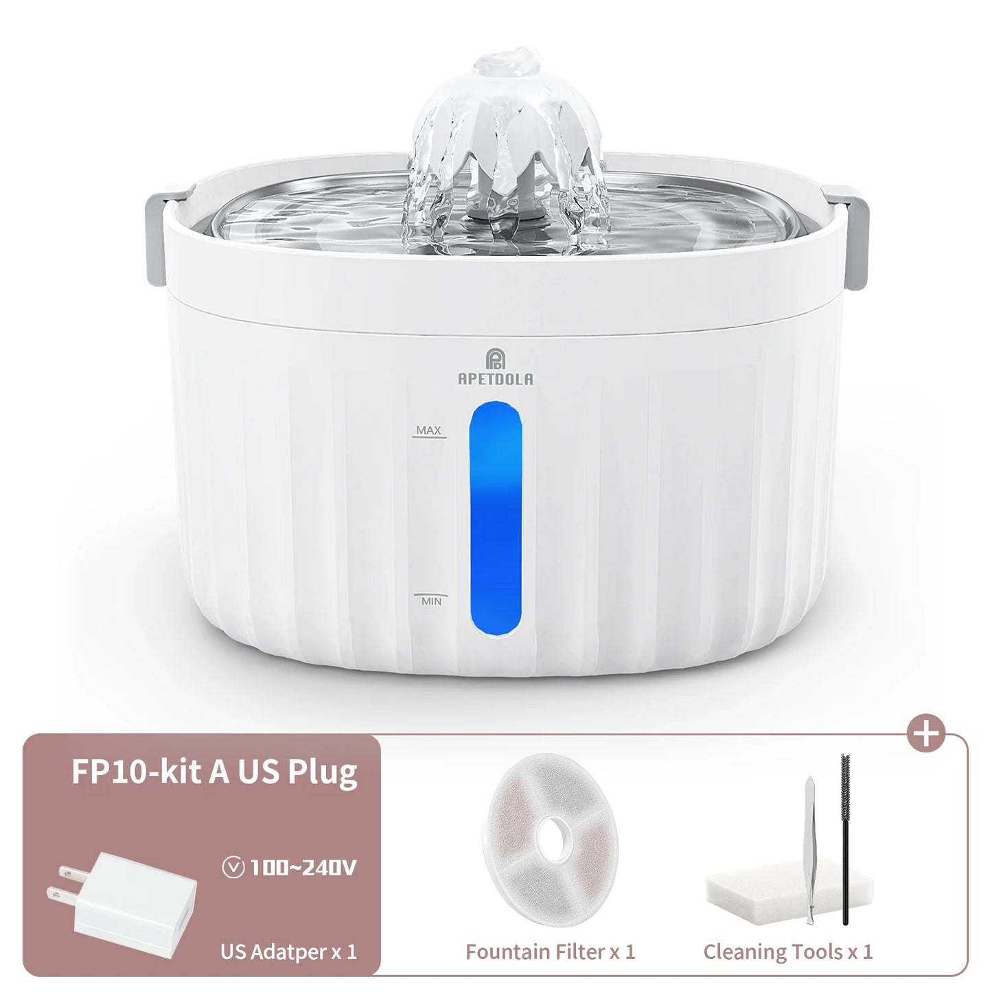 Cat Water Fountain Automatic Pet Water Dispenser for Cats Dogs with Stainless Steel Tray 6-level Filtering System fp10