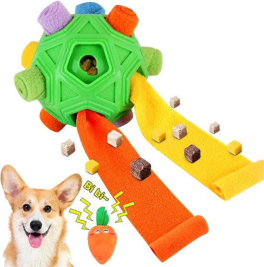 Dog Snuffle Ball, Interactive Puzzle Toy with Squeaky Carrot, Foraging & Slow Feeder for Training, Stress Relief, All Sizes