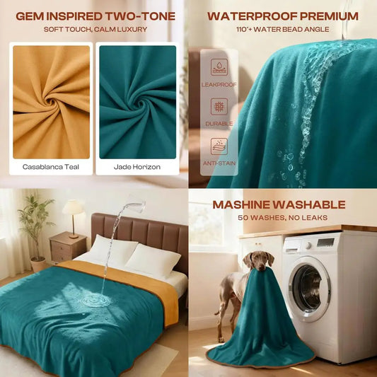 Adult & Large Dog Waterproof Fleece Blanket, XL Soft Throw for Couch, Washable & Reversible, 82x90