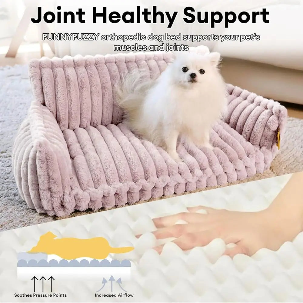 Luxury Orthopedic Dog Bed, Plush Sofa with Removable Cover, Supportive Couch for Medium to Large Dogs, Snoozy Dream Pink XXL
