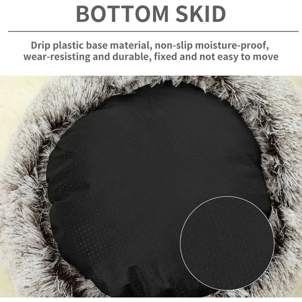 Faux Fur Donut-Shaped Hooded Warm Cat Bed with Plush Comfort for Cozy Resting