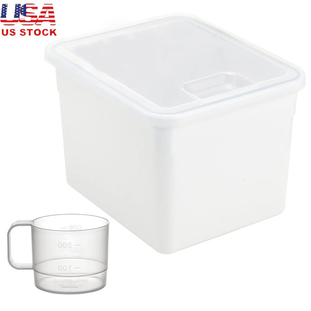 Pet Food Storage Container Medium with Hinged Lid Measuring Cup Dogs Cats Small Animals Stackable Durable Plastic